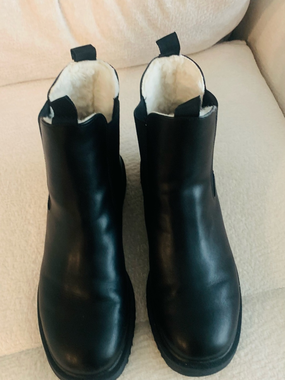 Black Faux-Leather Sherpa-Lined Ankle Boots for Women